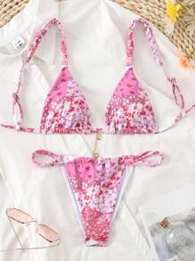 SHEIN Swim Summer Women Ditsy Floral Sexy Bikini Set For Holiday Vacation