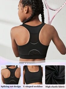 SHEIN Tween Girl Sports Bra For Yoga, Gym, Running And Comprehensive Training, Skin-Friendly & Comfortable - Black - View 1