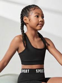 SHEIN Tween Girl Sports Bra For Yoga, Gym, Running And Comprehensive Training, Skin-Friendly & Comfortable - Black - View 4