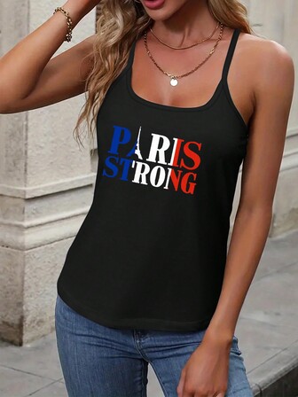 U-Neck Personalized Colorful Letter Printed Tank Top, Summer New Arrival