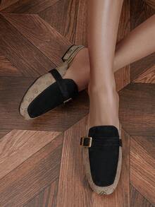 Women's Colorblock Suede Mules Comfortable Flat Shoes With Ankle Strap, Low Heel, Closed Toe Loafers - Multicolor - View 4