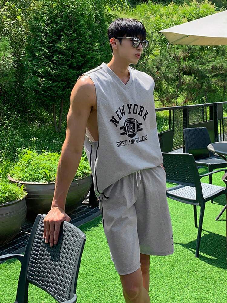 Men's Summer Letter Printed Tank Top Set