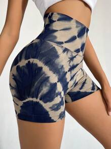 Seamluxe SHEIN Sport 扎染宽腰运动短裤女士运动短裤、健身短裤、骑行短裤 - 彩色 - 查看 8