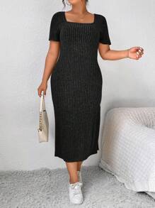 SHEIN Frenchy Plus Size Summer Casual Solid Color Side Slit Dress