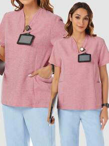 TaskEZ Top uniforme quotidiano semplice di colore solido - Rosa - Visualizzare 1