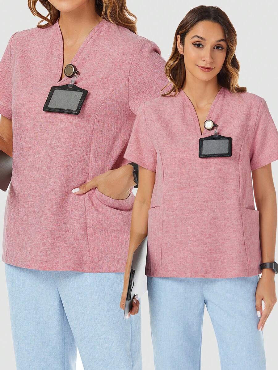 TaskEZ Top uniforme quotidiano semplice di colore solido - Rosa - Visualizzare 1