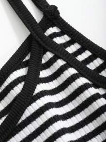 Livesso 條紋女士色塊簡約日常背心 - 黑與白 - 查看 9