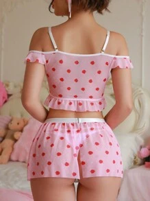 SHEIN 3pcs/Set Women's Sexy Wireless Mesh Printed Lingerie Set - Pink - View 2