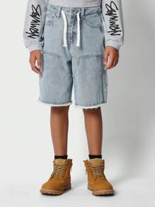 SUMWON Tween Girls Denim Bermuda Short With Back Print - Blue - View 2