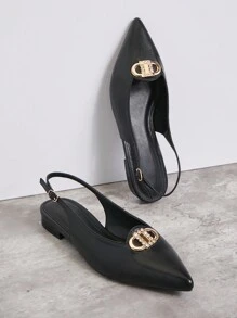 SHUZIA Women Fashionable Rhinestone Decor Pointed Toe Flat Shoes - Black - View 2