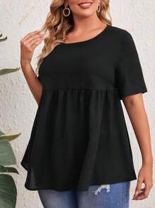 SHEIN CURVE+ Babydoll Top Einfarbig Große Größen für Damen - Schwarz - Übersicht 4