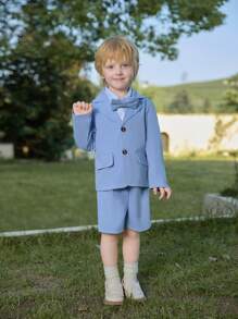 SHEIN Young Boy Gentleman Suit Set - Long Sleeve Jacket And Pants - Mauve Purple - View 4