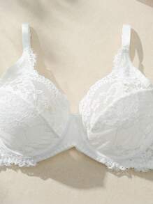 Plus Size Solid Color Lace Simple Bra & Wire-Free Bra Lingerie - White - View 6
