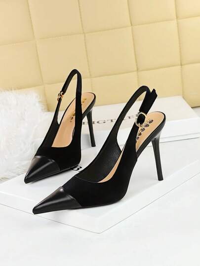 Fall/Winter 2025 Party High Heels, Pointed Toe Women's Shoe, Suede Upper, Stiletto Heel, Low Vamp Design, Metal Buckle, Strap, Elegant, Women Pumps