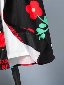 Teen Boys' Simple Printed Short Sleeve Shirt - Black - View 3