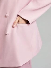 Ontre Women's Solid Color Turn-down Collar Double-breasted Blazer Jacket - Pink - View 8