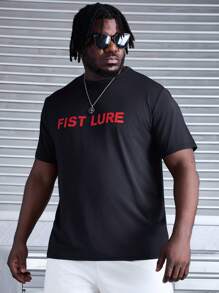Manfinity Fitness Camiseta Masculina de Manga Curta com Estampa Simples Tamanho Grande