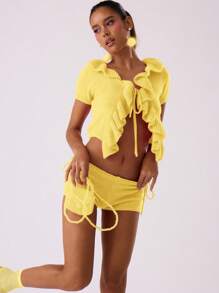 MUSERA Knitted Frill Short Sleeve Top Spring Summer Festival Beach Y2k 90's