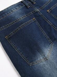 European And American Men's Dark Blue Elastic Ripped Skinny Jeans - Dark Wash - View 6