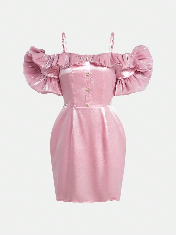 Teen Girl Elegant Off Shoulder Ruffle Hem Party Dress