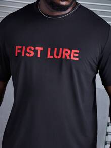 Manfinity Fitness Camiseta Masculina de Manga Curta com Estampa Simples Tamanho Grande