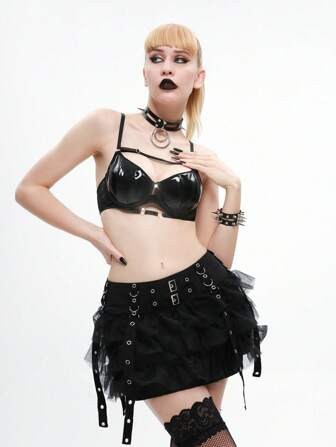 AltCore 女士純色胸罩，帶PU對比網眼設計