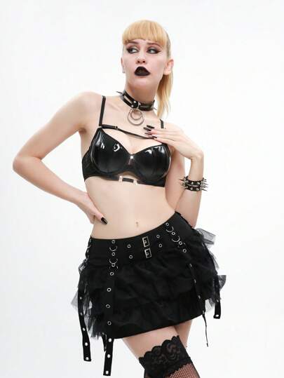 AltCore Sujetador liso para mujer con diseño de malla de contraste de PU