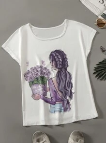 Seusyu Women's Simple Print Short Sleeve Top And Solid Color Shorts Casual Two-Piece Set 2 Pieces Set - Multicolor - View 8