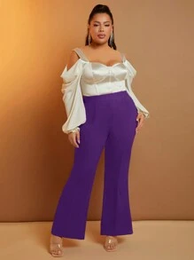 SHEIN SXY Pantalones acampanados de talle alto de talla grande y unicolor para ocasiones casuales