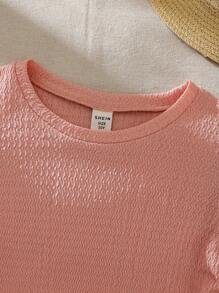 SHEIN Tween Girl Knitted Round Neck Cap Sleeve Top For Summer Daily Casual Outings - Pink - View 3