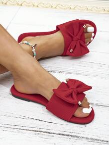 Sandalias planas de moda para primavera/verano para mujeres, sandalias planas minimalistas y elegantes con banda roja sencilla y tira de lazo de tela para San Valentín