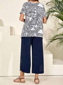 EMERY ROSE Summer Casual Rural Vacation Asymmetrical Short Sleeve Women's 2pcs Set, Versatile - Multicolor - View 4