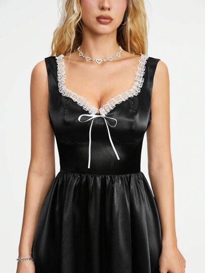 J-Fashion Vintage Court Style Spitzen Kleid für Damen mit Schleifen und Schulterträgern