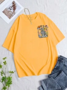 INAWLY Women's Summer Flower Skull With Hand Print Loose Casual T-Shirt With Drop Shoulder And Round Neck Graphic Tees Women Tops