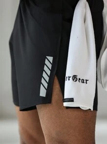 Manfinity Sport Corelite Boyfriend-Stil Herren Grafik Muster Elastische Taille Spalt Saum Sport Shorts, Sommer Schule