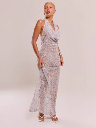 MUSERA Greek Goddess Costume Textured Cowl Neck Maxi Dress Elegant Spring Summer Vacation Party