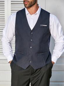 Manfinity Mode Plus Size Men's Solid Color Simple Daily Vest - Blue - View 1