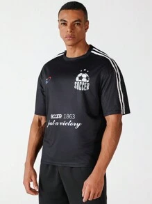 Manfinity Sport Corelite Boyfriend Style Men's Summer Football Letter Printed Short Sleeve Sports T-Shirt Back To School - Multicolor - View 1