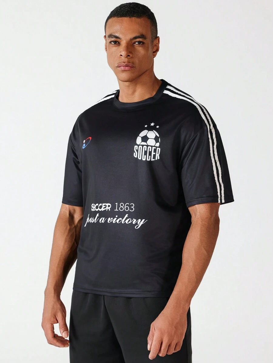 Manfinity Sport Corelite Boyfriend Style Men's Summer Football Letter Printed Short Sleeve Sports T-Shirt Back To School - Multicolor - View 1