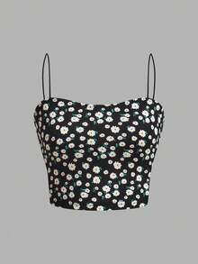 SHEIN EZwear Ensemble de 3 pièces Camisole d'été pour femme, décontracté et tout assorti, couleur unie et motif floral dispersé - Multicolore - Voir 5