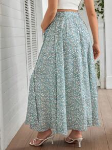 SHEIN Maternity Summer Vacation High Split Floral Print Skirt - Green - View 2