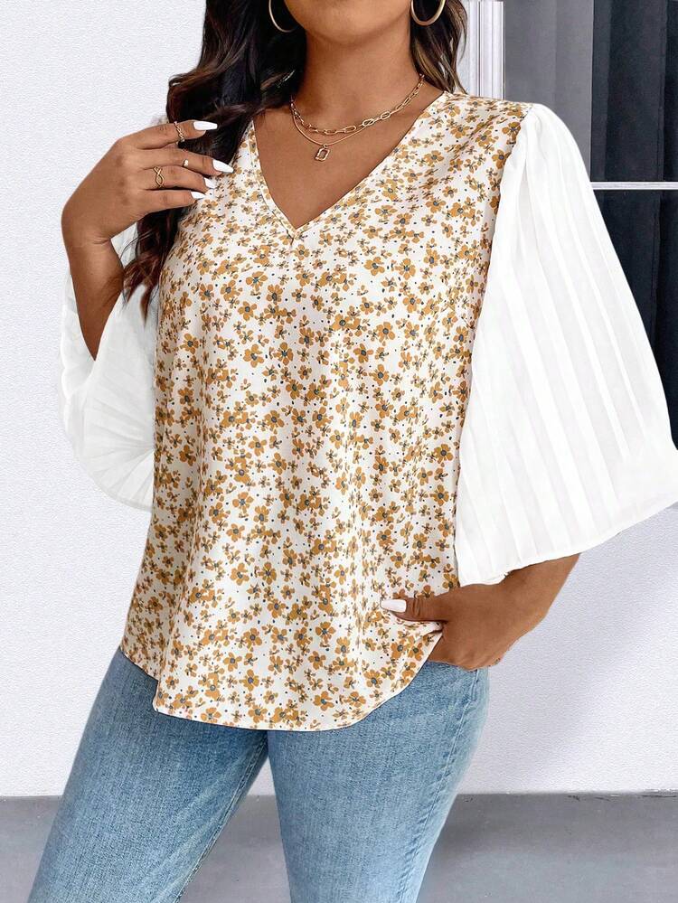 Plus Size Women Fashionable Summer Versatile Floral Print Shirt