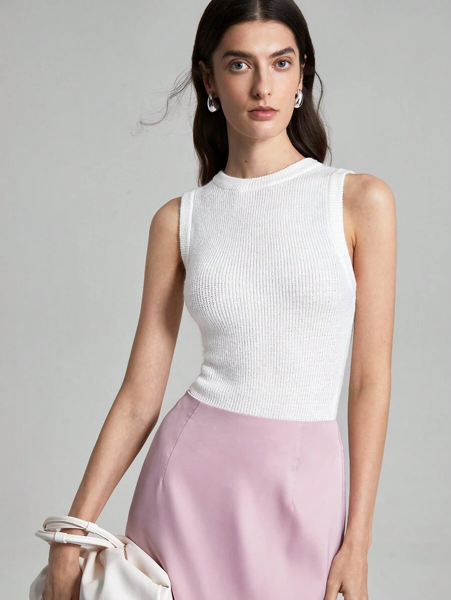 Ontre Solid Vintage Knitted Top - Beige - View 1