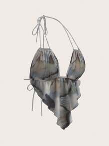 SHEIN ICON 印花褶皺領口露背馬甲