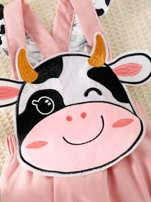 SHEIN 寶寶女孩可愛有趣套裝連身衣，奶牛圖案，夏季 - 彩色 - 查看 3