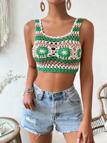SHEIN VCAY Áo không tay dệt kim hoa móc dành cho nữ cho kỳ nghỉ - Nhiều màu - Xem 3