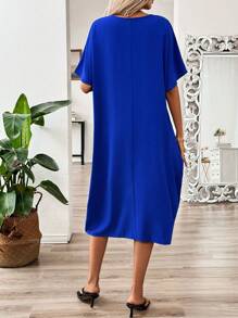 SHEIN LUNE Vestido de verano azul con escote en V y forma en O - Azul - Ver 2