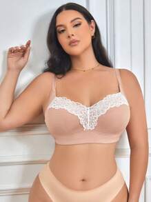 DesireSculpt Plus Size Women's Lace Patchwork Wireless Bra, 1pc