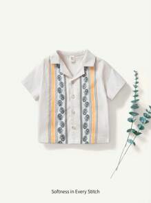 Cozy Pixies Baby Boy's Cartoon Floral Pattern Short Sleeve Polo Shirt With Button-Front - Apricot - View 1