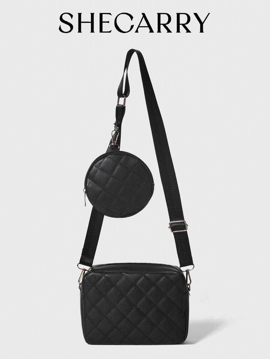 Bolsa cuadrada mini guateado con monedero - Negro - Ver 1